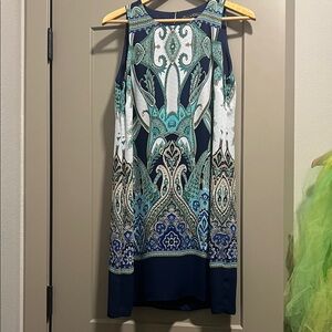 Rose & Olive Elegant Blue and Green Mini Dress